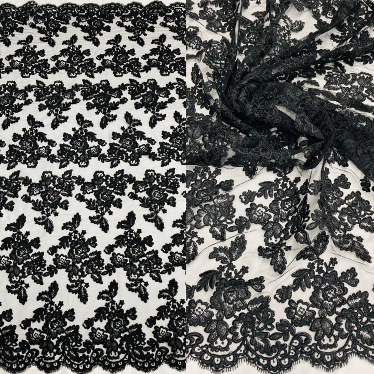 1 Yard Luxury Corded Embroidered Bridal Lace Fabric for Evening Gowns White